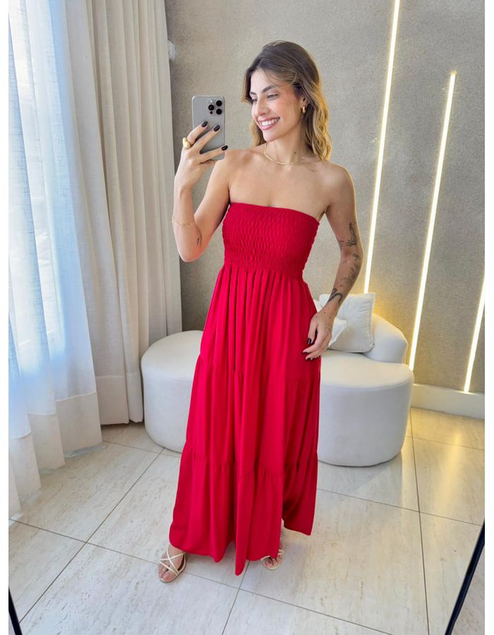 VESTIDO MIDI ANALU VERMEL... - MOOD STORE