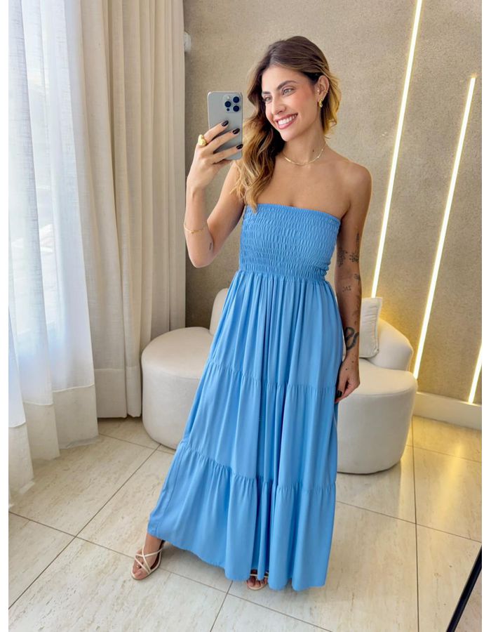 VESTIDO MIDI ANALU AZUL - MOOD STORE