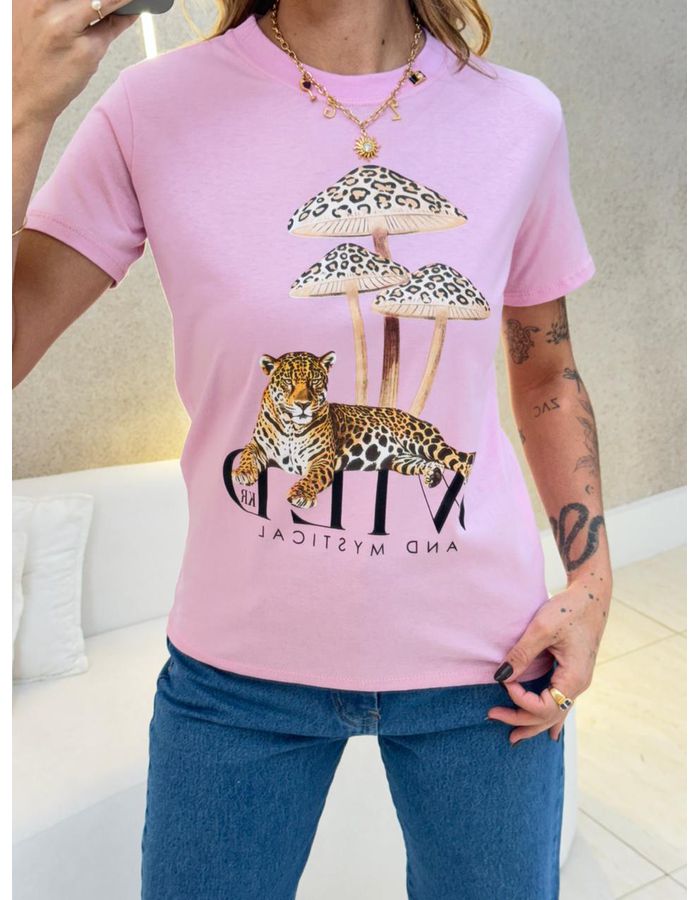BLUSA T-SHIRT ONÇA ROSA - MOOD STORE