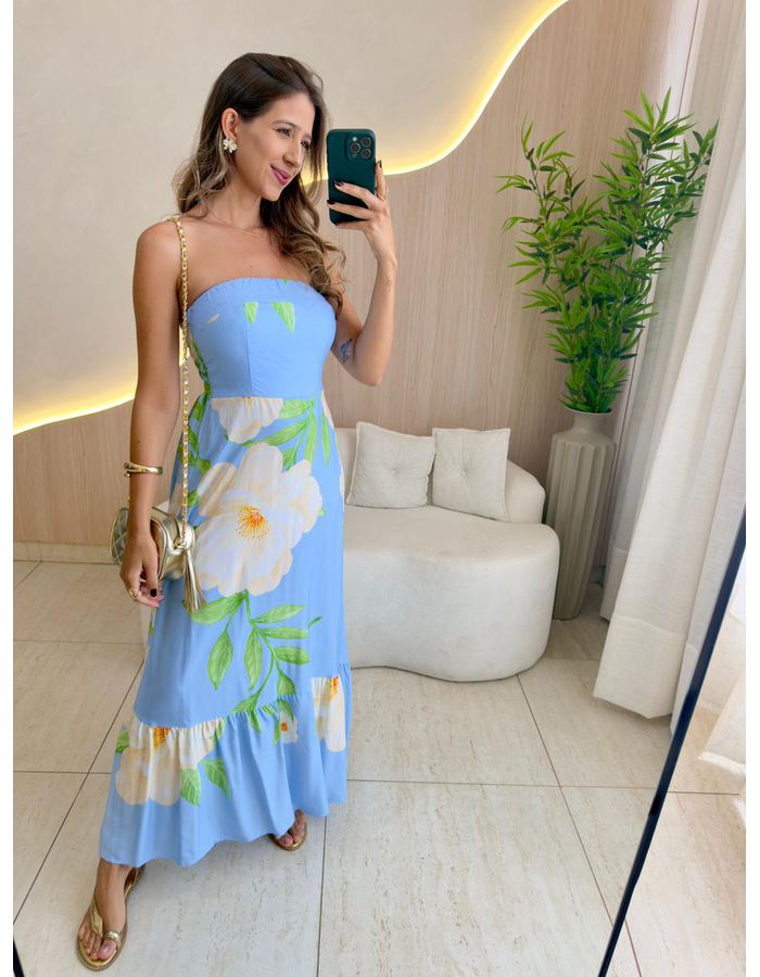 VESTIDO MIDI LARA AZUL - MOOD STORE