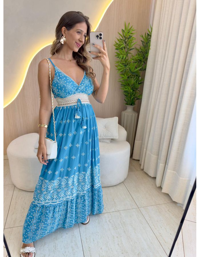 VESTIDO LONGO RUBY AZUL/O... - MOOD STORE