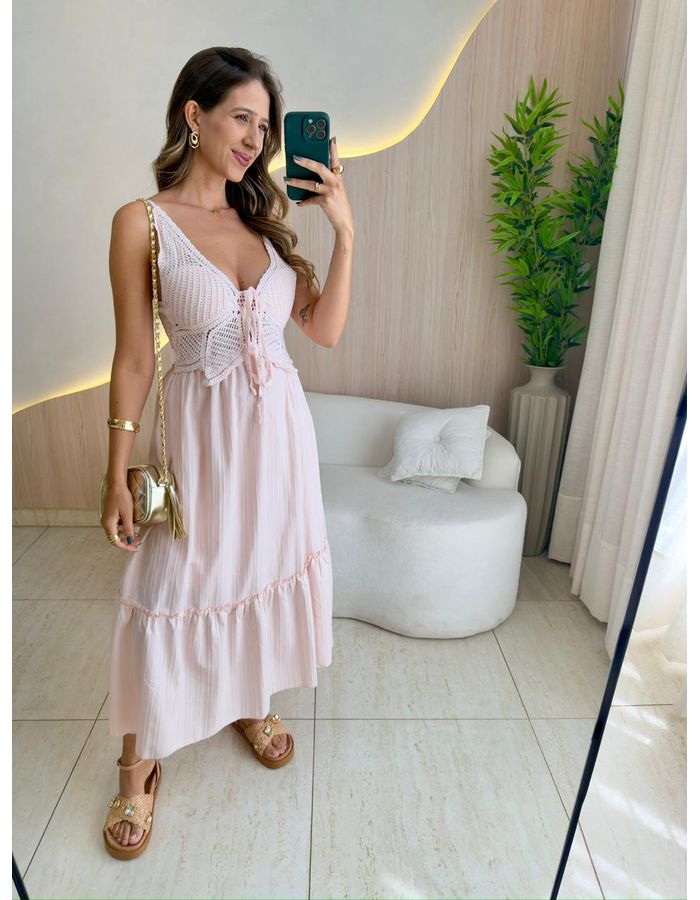 VESTIDO MIDI LISBOA ROSA - MOOD STORE