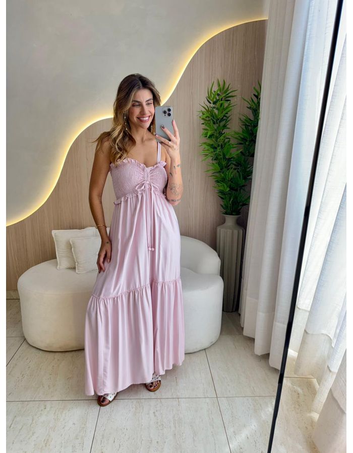 VESTIDO MIDI LUCIANA ROSA - MOOD STORE