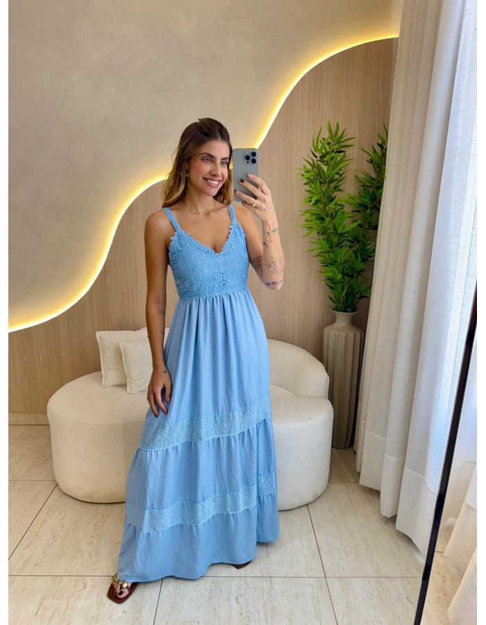 VESTIDO LONGO DAISY AZUL - MOOD STORE