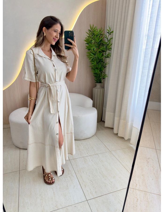 VESTIDO LINHO KALITA CRU - MOOD STORE