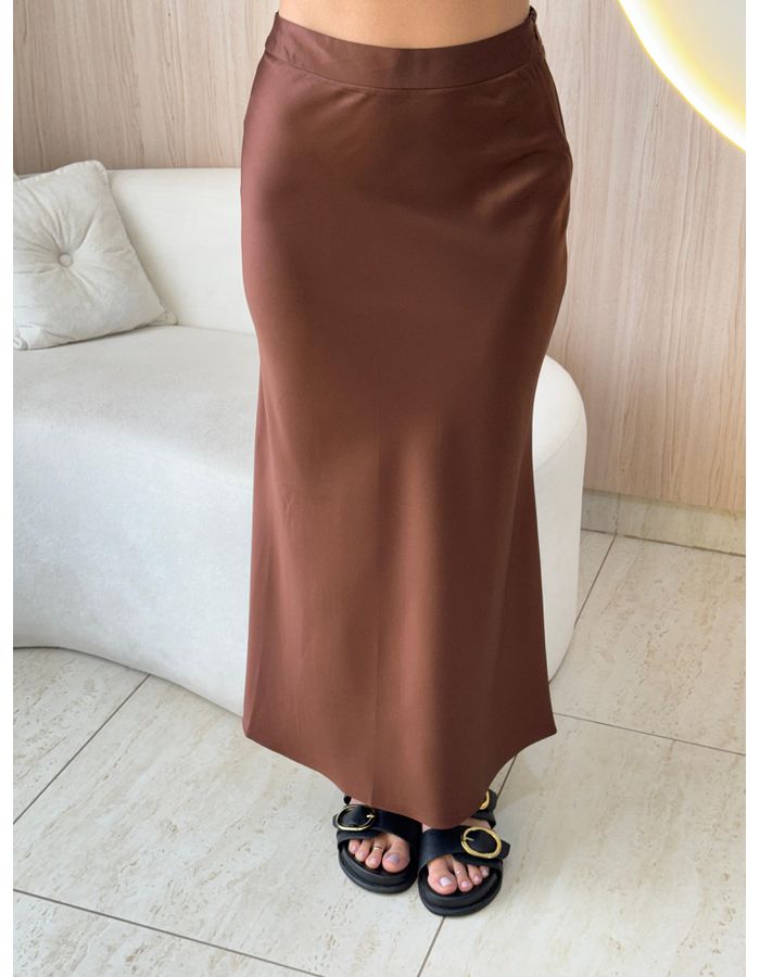 SAIA MIDI ACETINADA MARRO - MOOD STORE