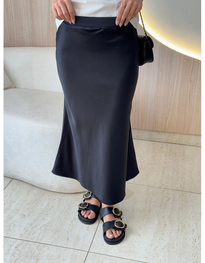 SAIA MIDI ACETINADA PRETO - MOOD STORE