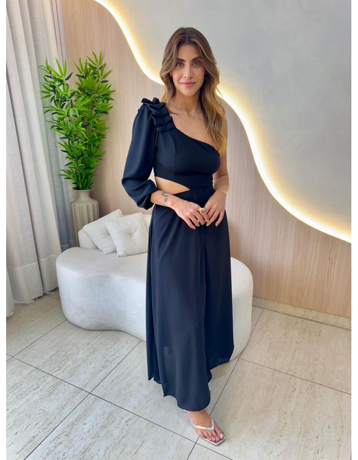 VESTIDO MIDI MARINA PRETO - MOOD STORE