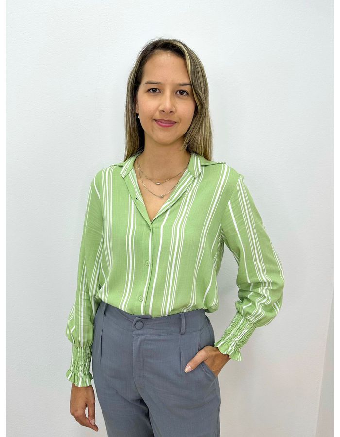 Camisa Fernanda Listrada Verde - Stefânia Dinardi Store