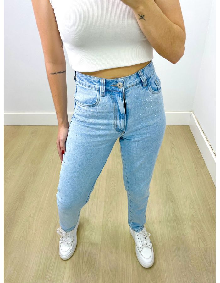 Calça Jeans Mom Com Strass - Stefânia Dinardi Store