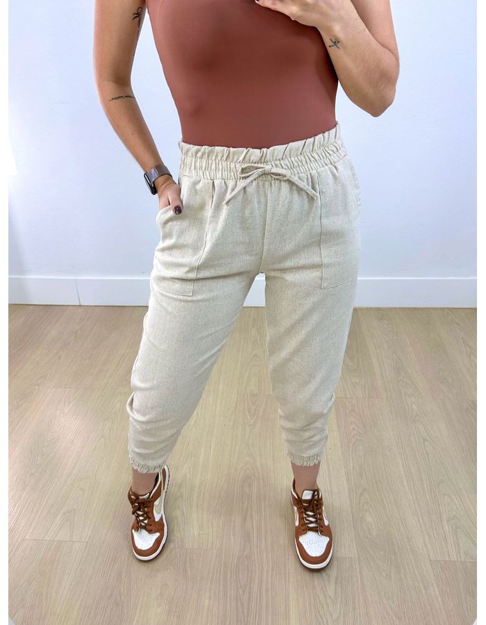 Calça Jogger Linho Longa Cru - Stefânia Dinardi Store