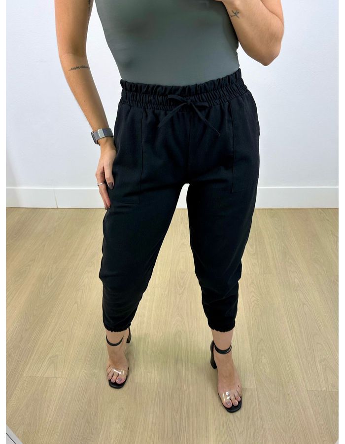 Calça Jogger Linho Longa Preto - Stefânia Dinardi Store