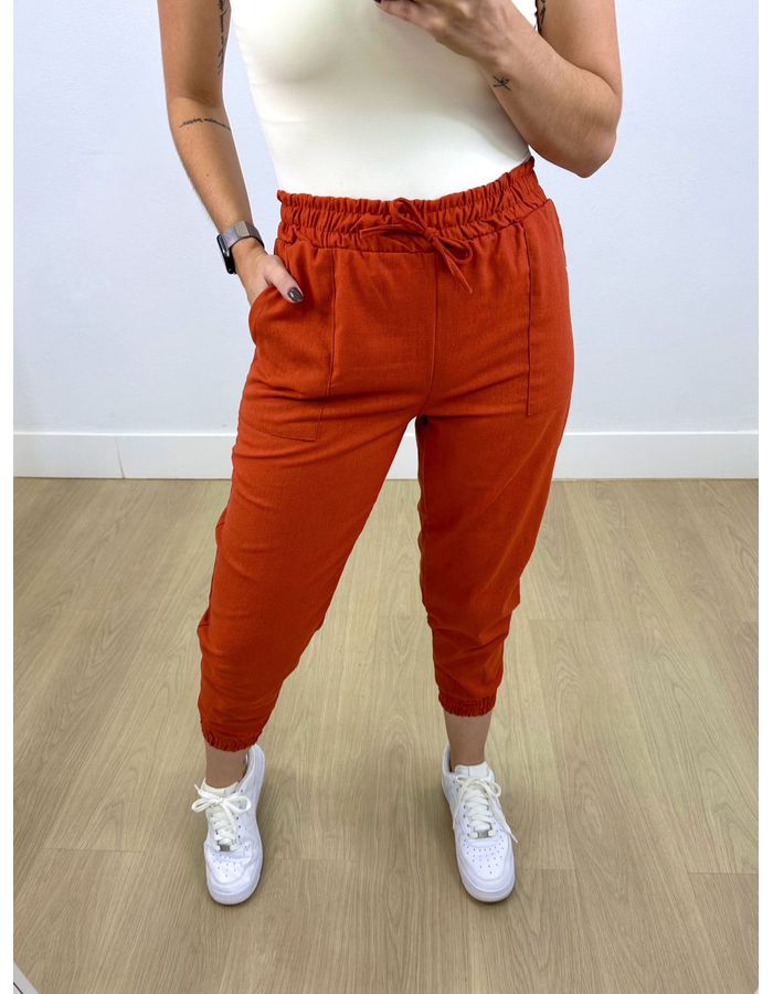 Calça Jogger Linho Terracota - Stefânia Dinardi Store