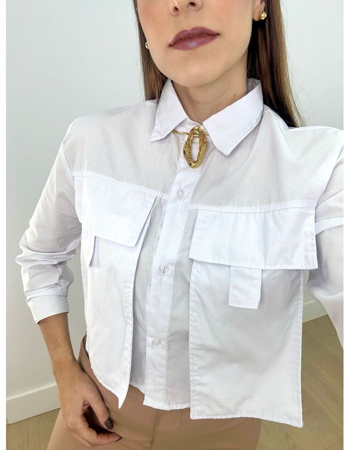 Camisa Cropped Bruna Branco - Stefânia Dinardi Store