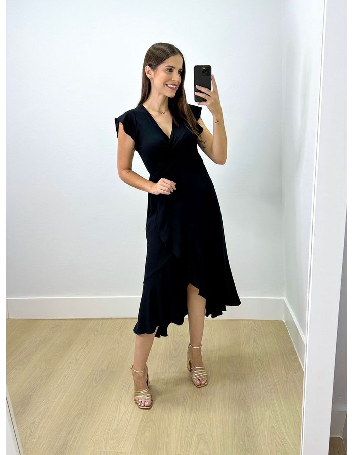 Vestido Midi Envelope Preto - Stefânia Dinardi Store