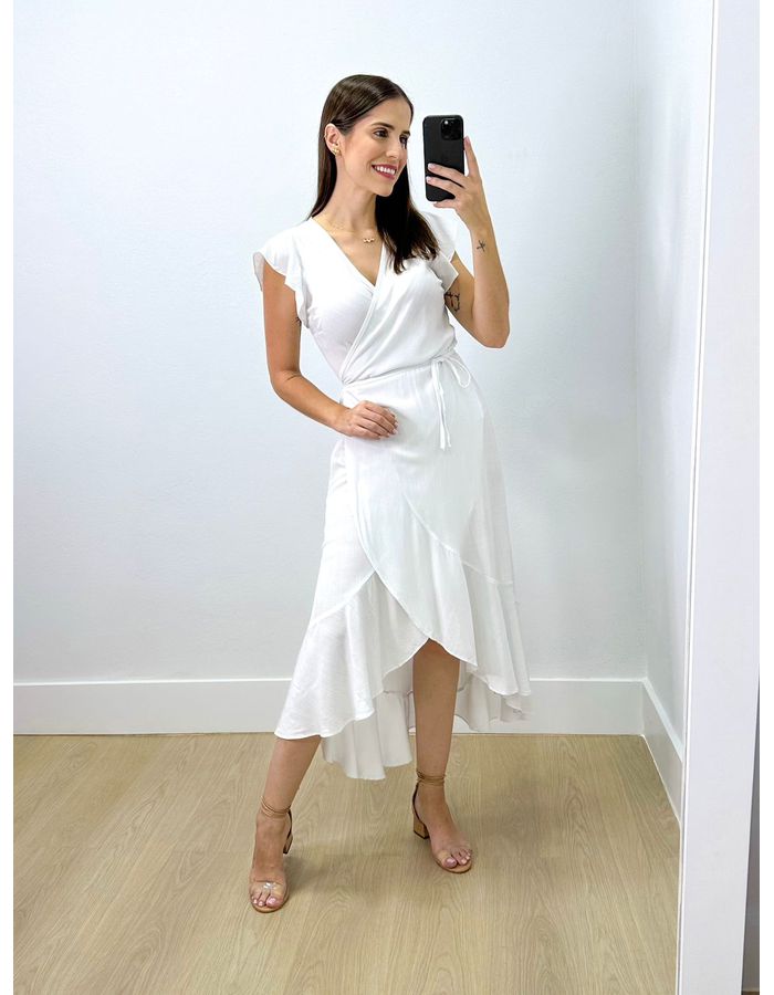 Vestido Midi Envelope Branco - Stefânia Dinardi Store