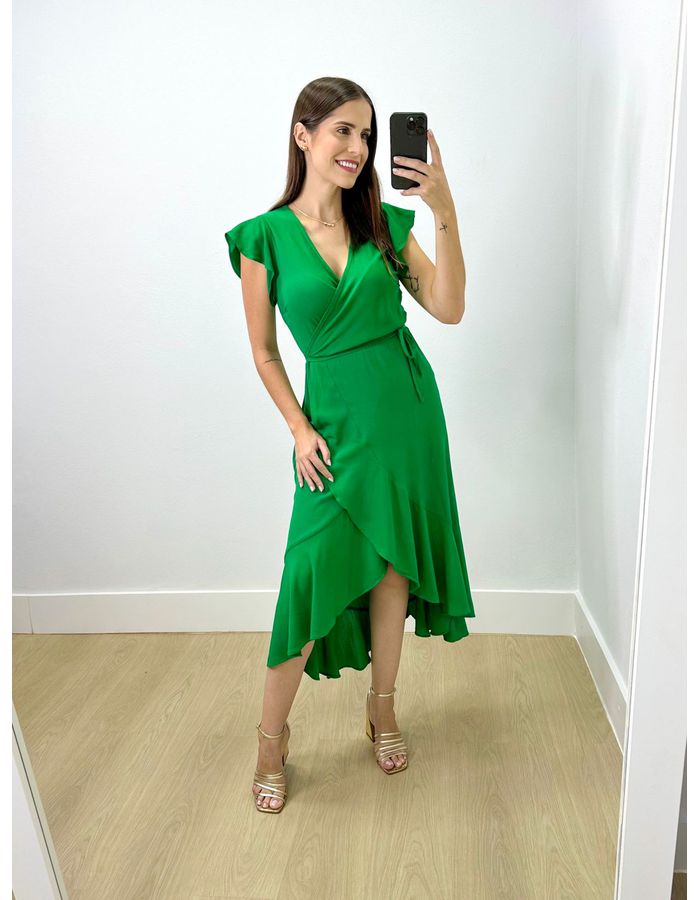 Vestido Midi Envelope Verde Ba... - Stefânia Dinardi Store