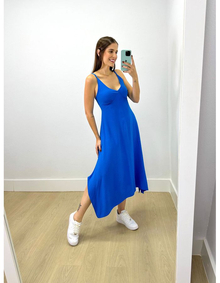 Vestido Midi Ster Liso Azul - Stefânia Dinardi Store