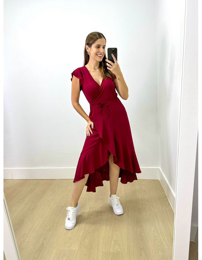 Vestido Midi Envelope Cherry R... - Stefânia Dinardi Store