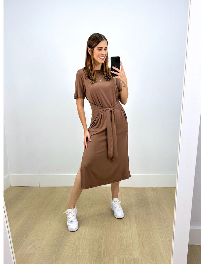 Vestido Midi Natasha Marrom - Stefânia Dinardi Store