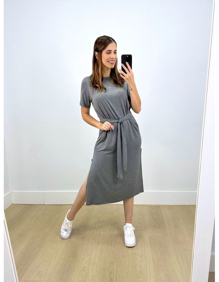 Vestido Midi Natasha Cinza - Stefânia Dinardi Store