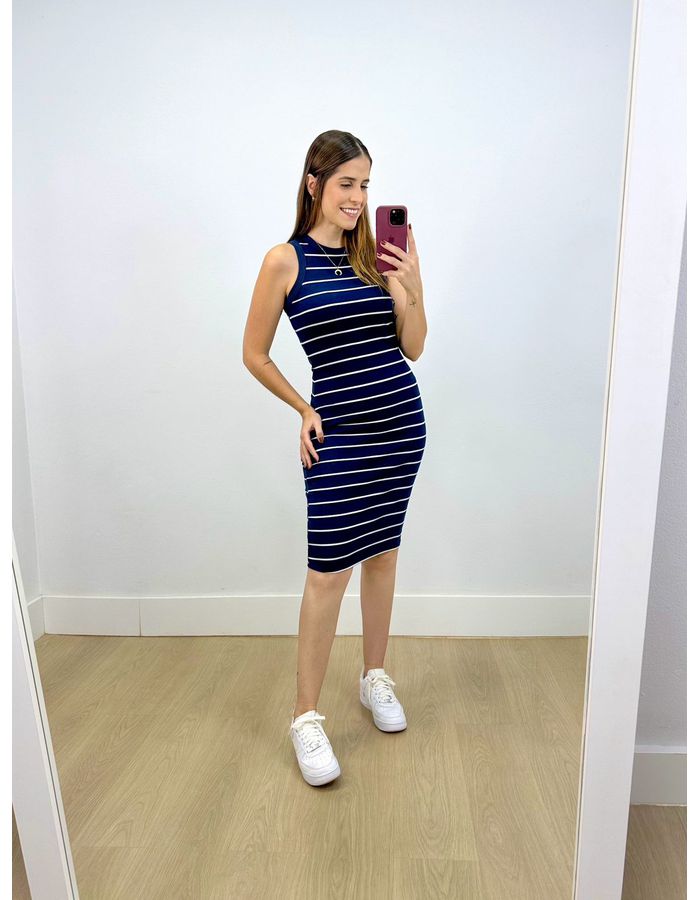 Vestido Midi Canelado Listrado... - Stefânia Dinardi Store