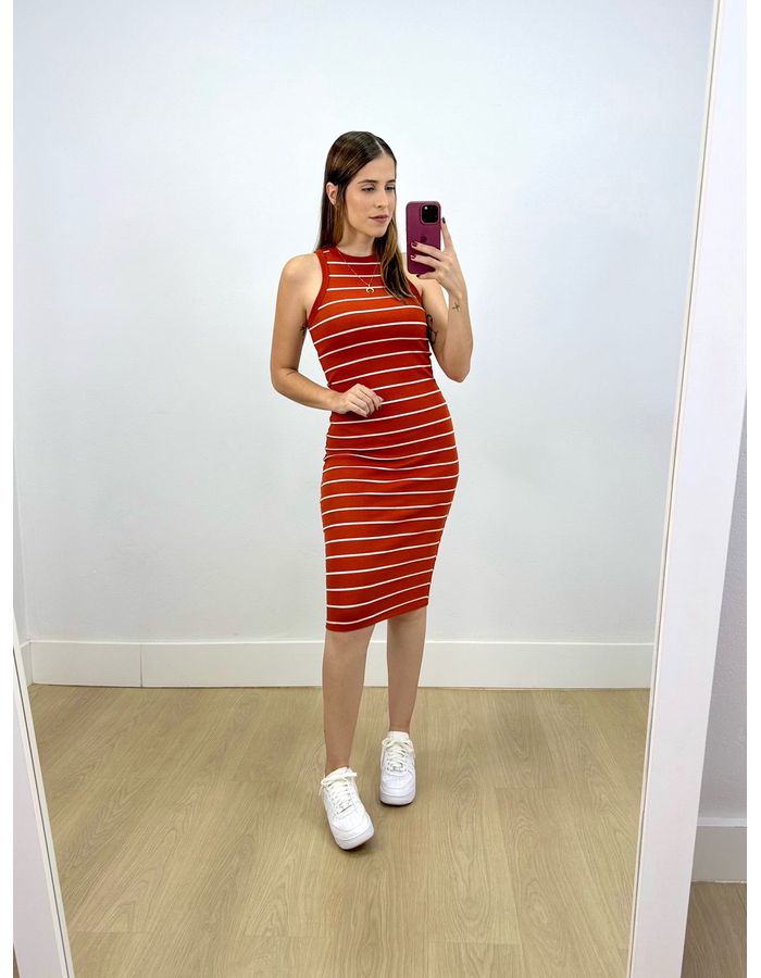 Vestido Midi Canelado Listrado... - Stefânia Dinardi Store