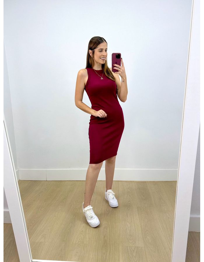 Vestido Midi Canelado Marsala - Stefânia Dinardi Store