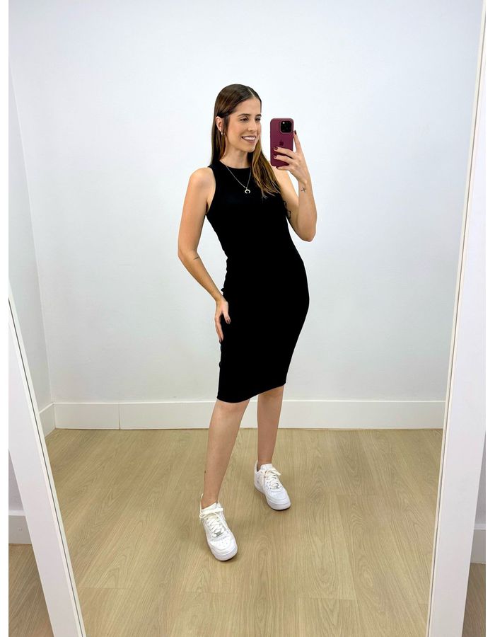 Vestido Midi Canelado Preto - Stefânia Dinardi Store