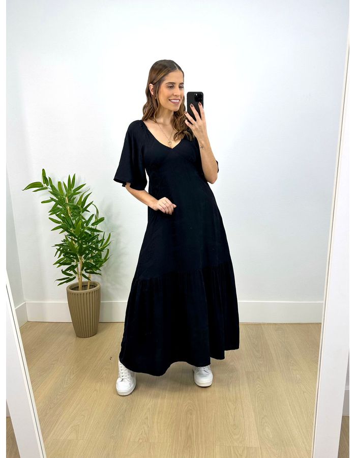 Vestido Longo Bianca Liso Pret - Stefânia Dinardi Store