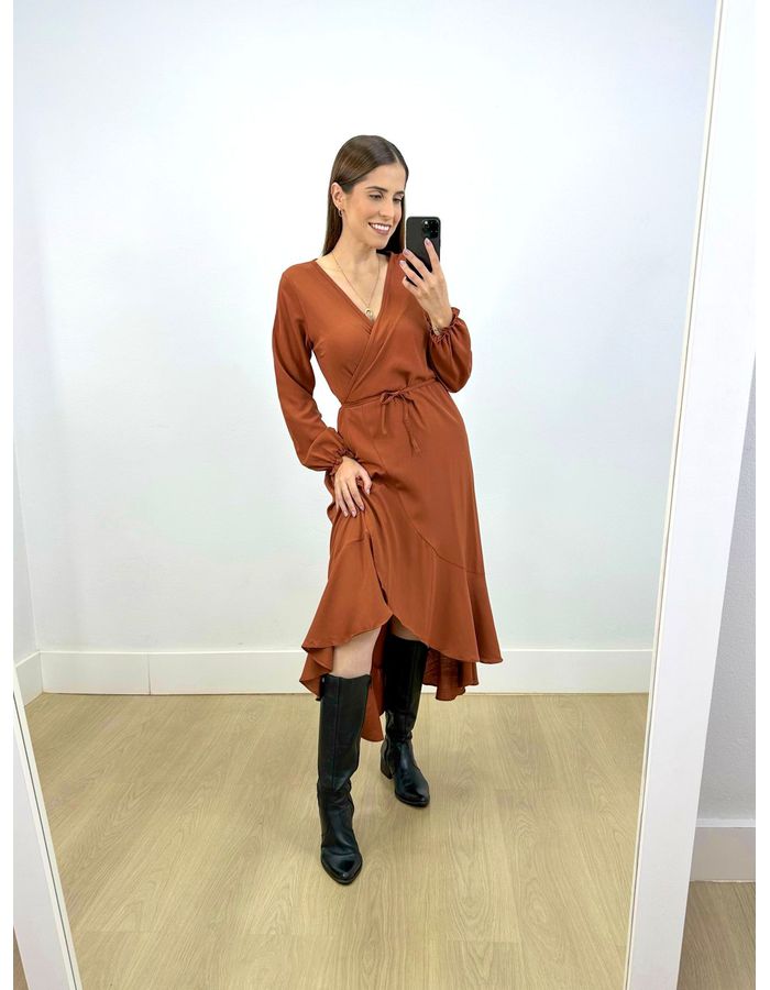 Vestido Midi Envelope Manga Lo... - Stefânia Dinardi Store