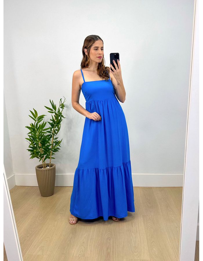 Vestido Longo Isadora Liso Azu - Stefânia Dinardi Store