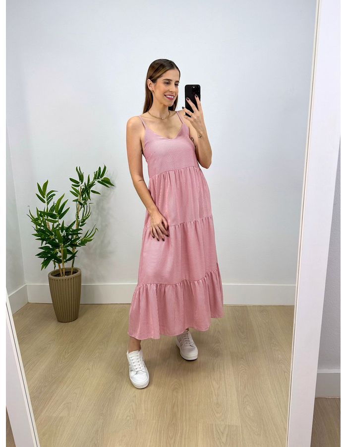 Vestido Maya Listrado Rosa - Stefânia Dinardi Store
