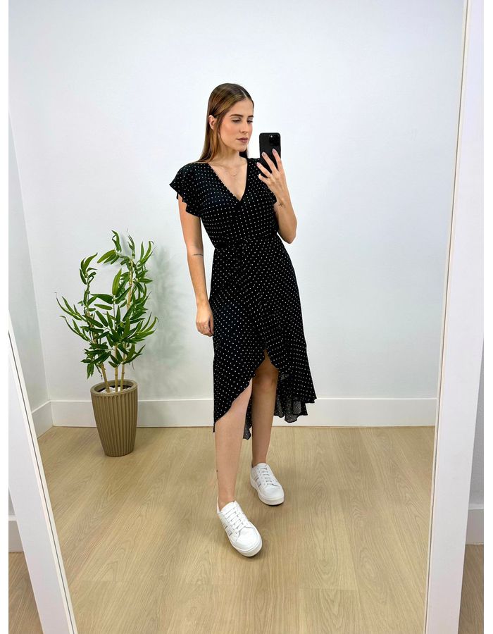 Vestido Midi Envelope Poá Pret... - Stefânia Dinardi Store