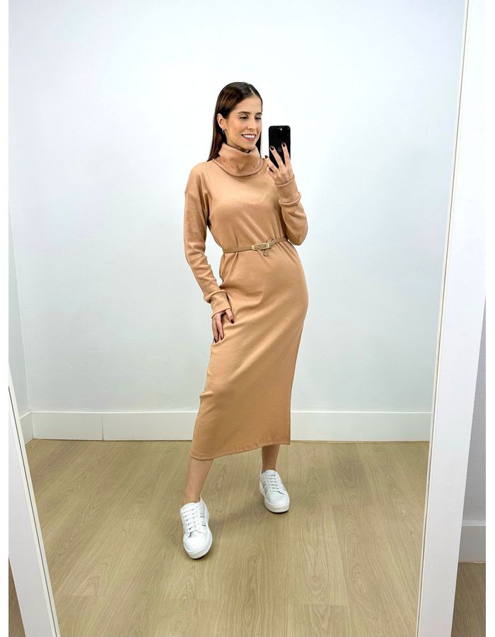 Vestido Moana Manga Longa Nude - Stefânia Dinardi Store