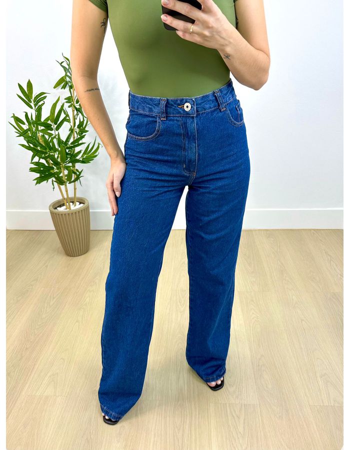 Calça Wide Leg Jeans Escuro - Stefânia Dinardi Store