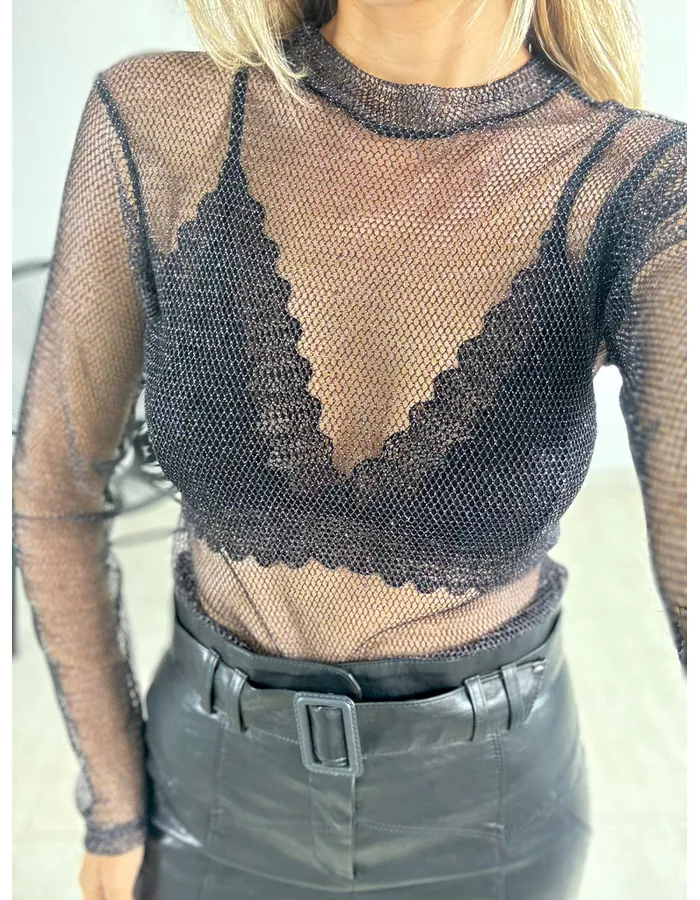 BODY VAZADO BRILHO PRETO - MOOD STORE