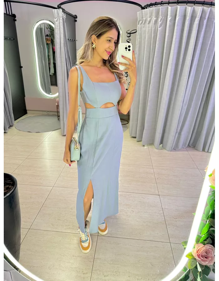 VESTIDO MIDI PAOLA AZUL - MOOD STORE