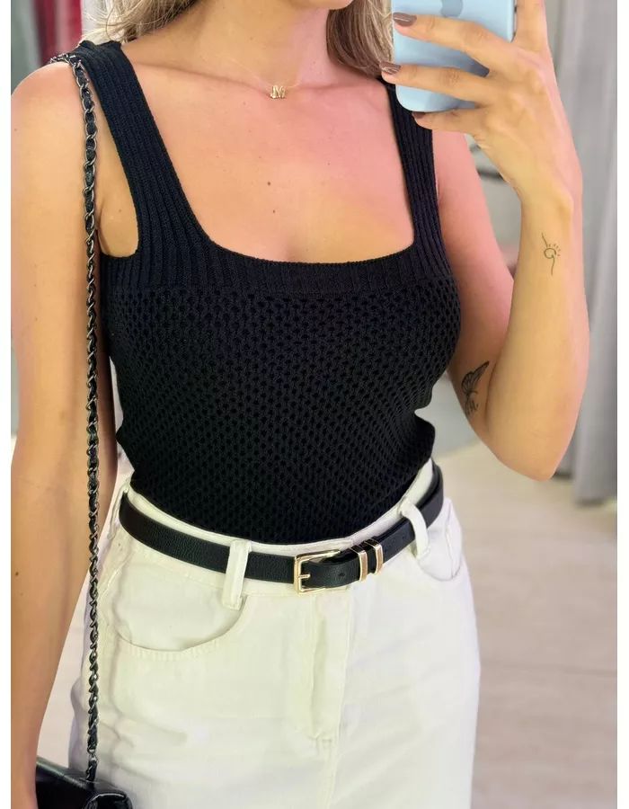 CROPPED ALÇA FURINHO PRET... - MOOD STORE