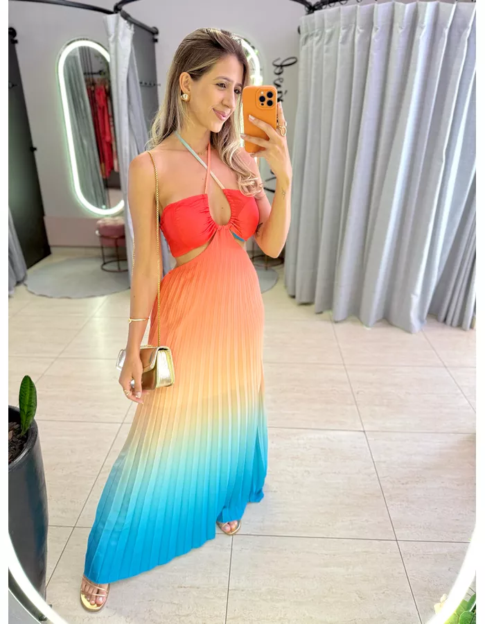 VESTIDO NANDA LARANJA/ AZ... - MOOD STORE