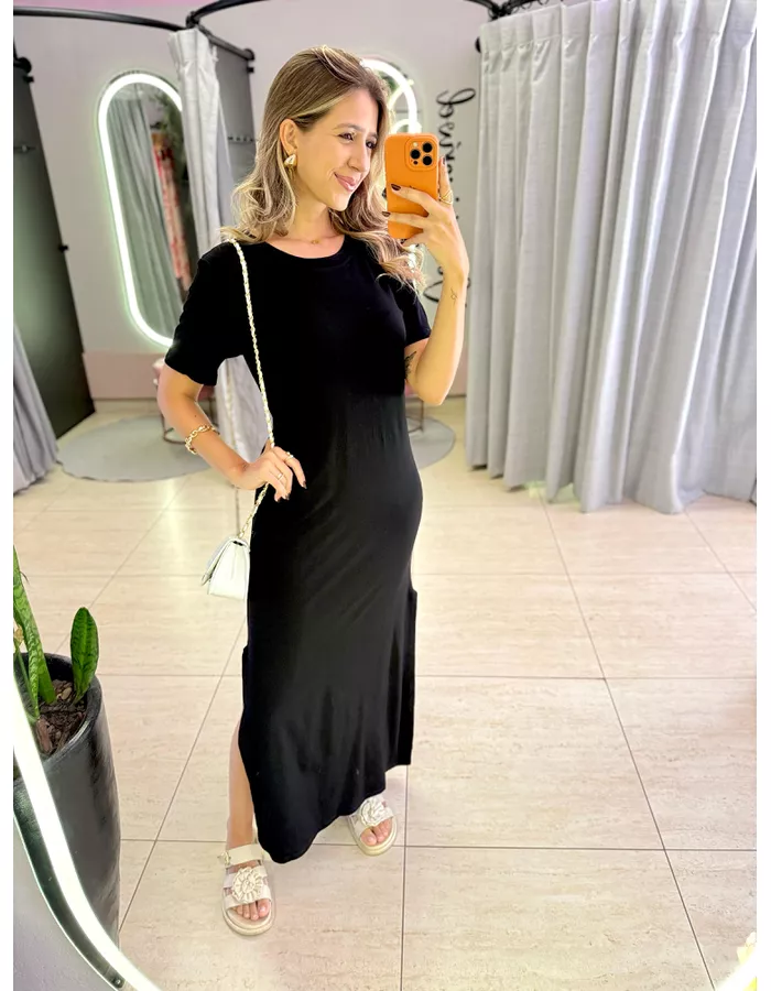 VESTIDO MIDI MOLETINHO PR... - MOOD STORE