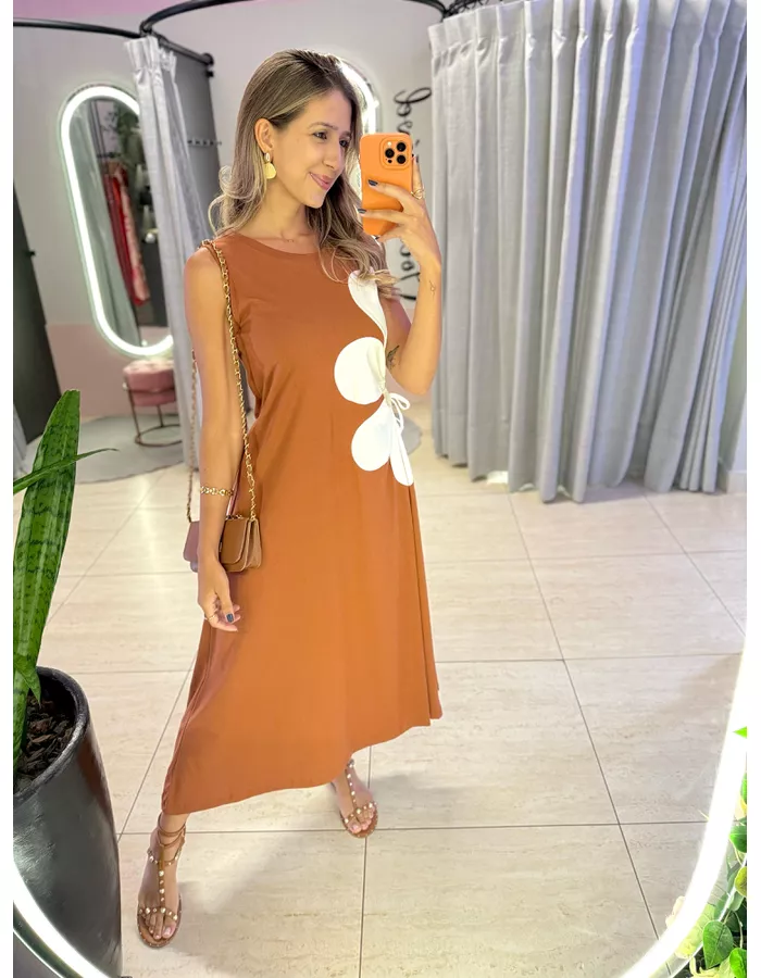 VESTIDO MIDI FLOR AMARRAÇ... - MOOD STORE