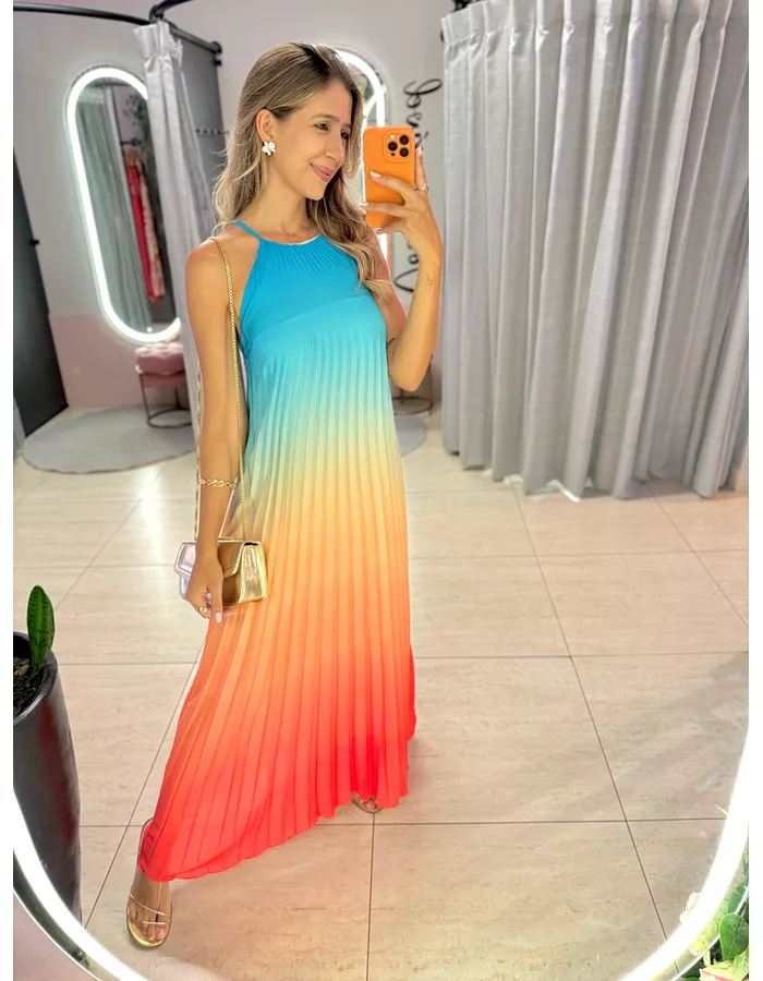 VESTIDO NATI LARANJA/ AZU - MOOD STORE