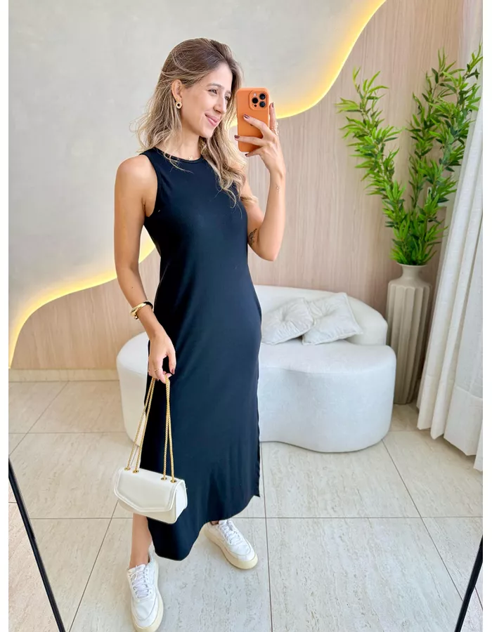 VESTIDO MIDI DIANA PRETO - MOOD STORE