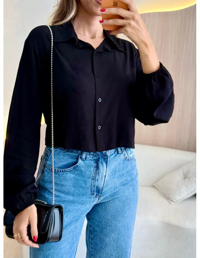 CAMISA CROPPED PRETO - MOOD STORE