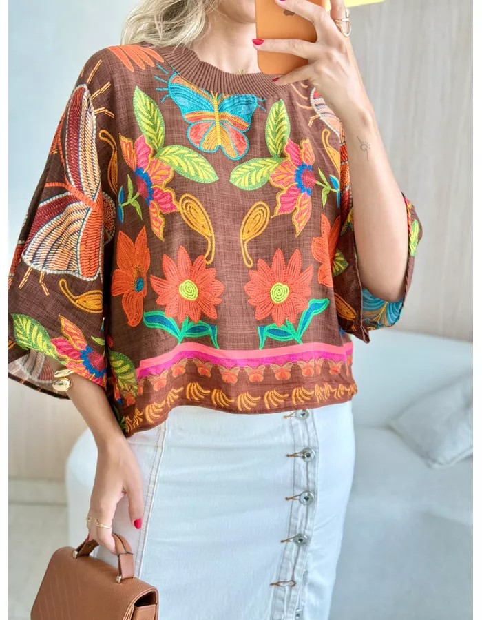 BLUSA CROPPED TATI MARROM - MOOD STORE