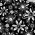 Tecido Tricoline floral fundo preto 100% algodão - preto e branco