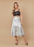 Saia De Couro Pelica Patchwork Feminina Prata