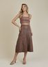 Saia De Couro Pelica Patchwork Feminina Tabaco