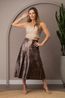 Saia De Couro Pelica Patchwork Feminina Metal Bronze